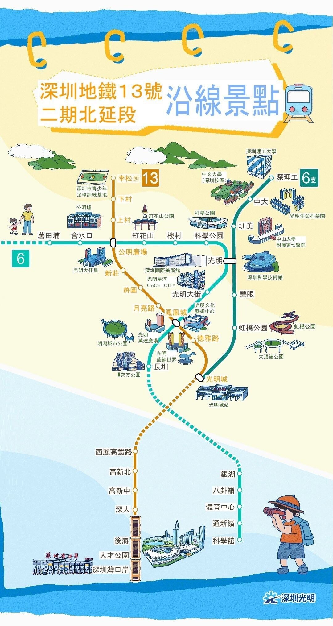深圳地鐵13號線北延段通車後,光明區政府特別製作了地旅遊地圖,方便市民遊覽。(圖片來源:深圳光明網)