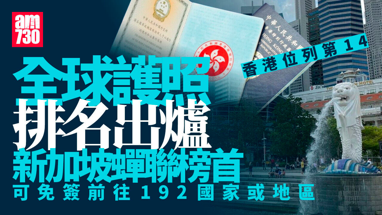 全球護照排名︱香港護照位列第14　新加坡蟬聯榜首