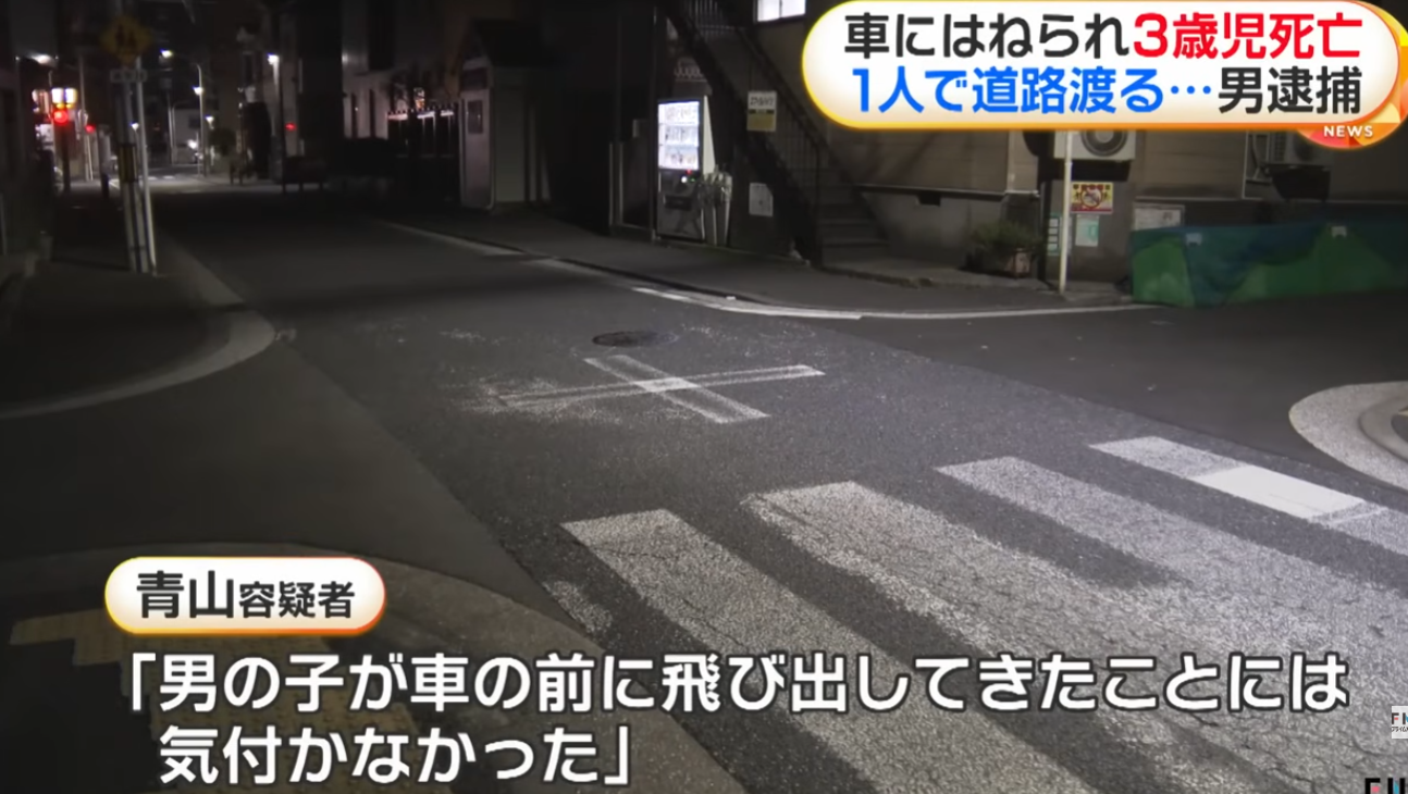一名在日居住的3歲男童於神奈川縣橫濱市南區，獨自橫過馬路時被貨車撞死，涉事司機被捕(影片截圖)