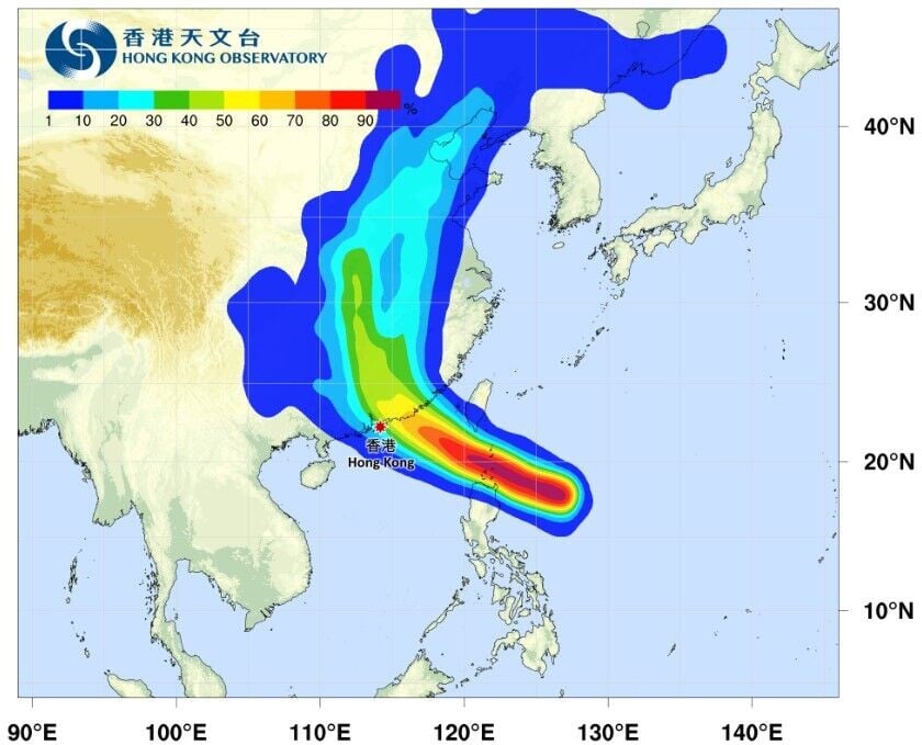 一號戒備信號生效,天文台下午1時至3時改發三號信號。(香港天文台)