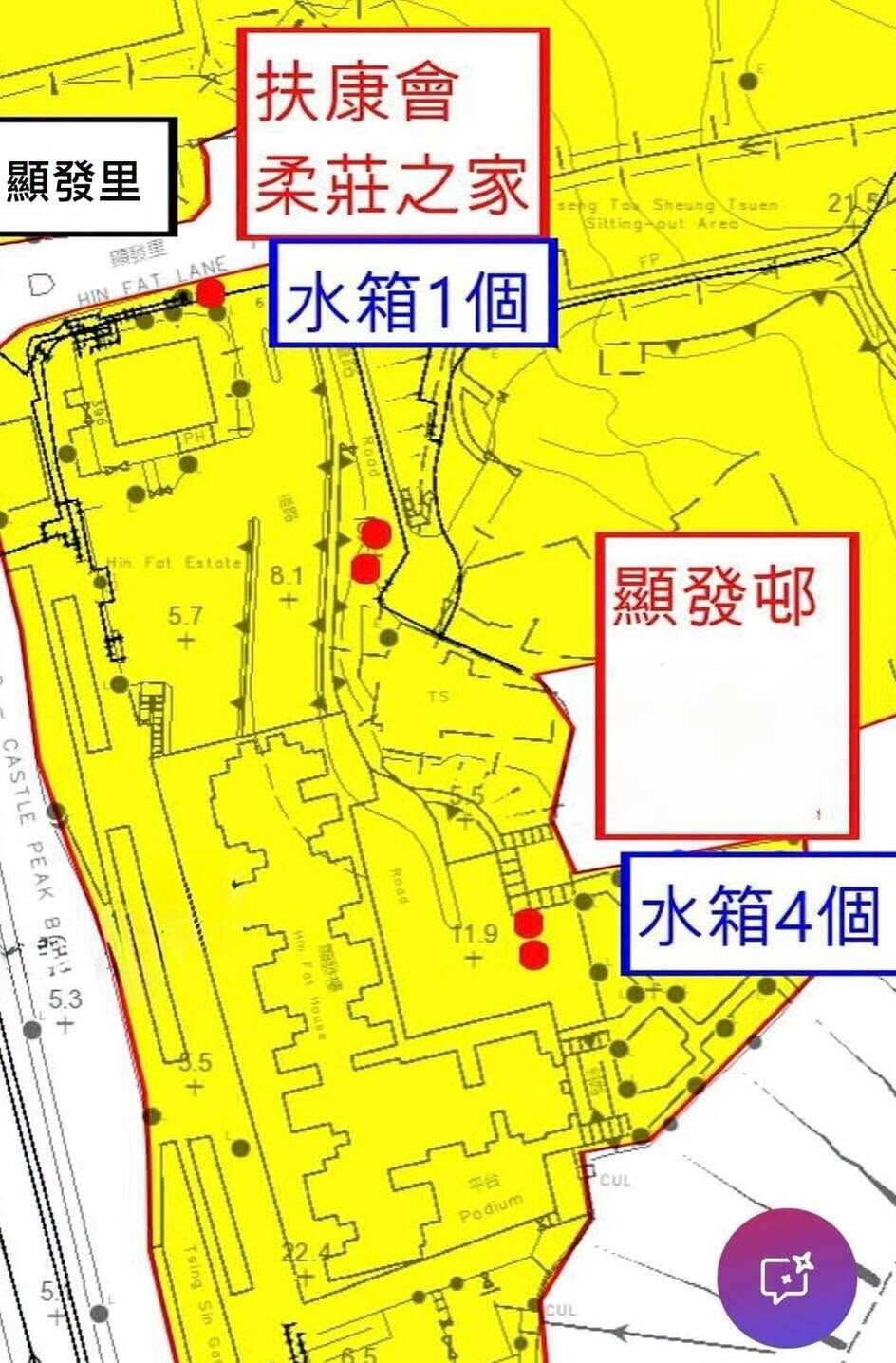 屯門富發里地盤爆水管完成復修,屯興路發現新漏點今晚再停水維修。(滴惜仔Facebook)