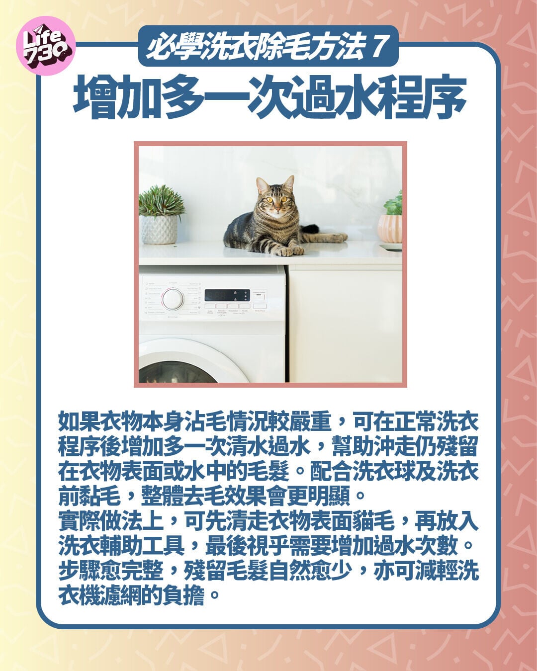 必學洗衣除毛方法7. 增加多一次過水程序