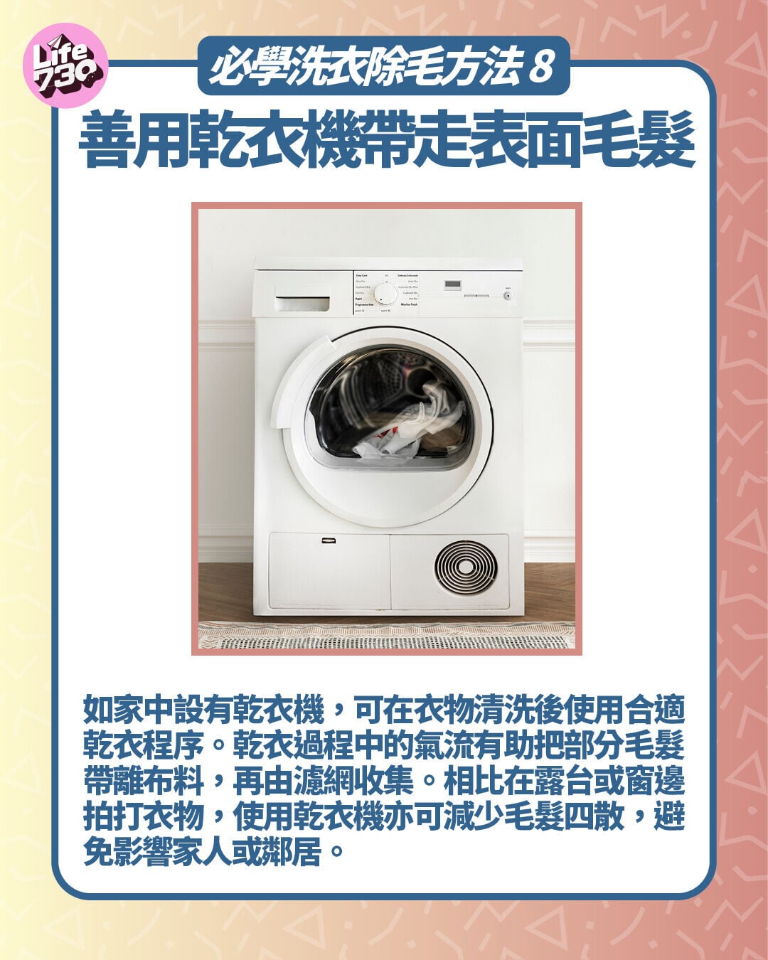 必學洗衣除毛方法8. 善用乾衣機帶走表面毛髮
