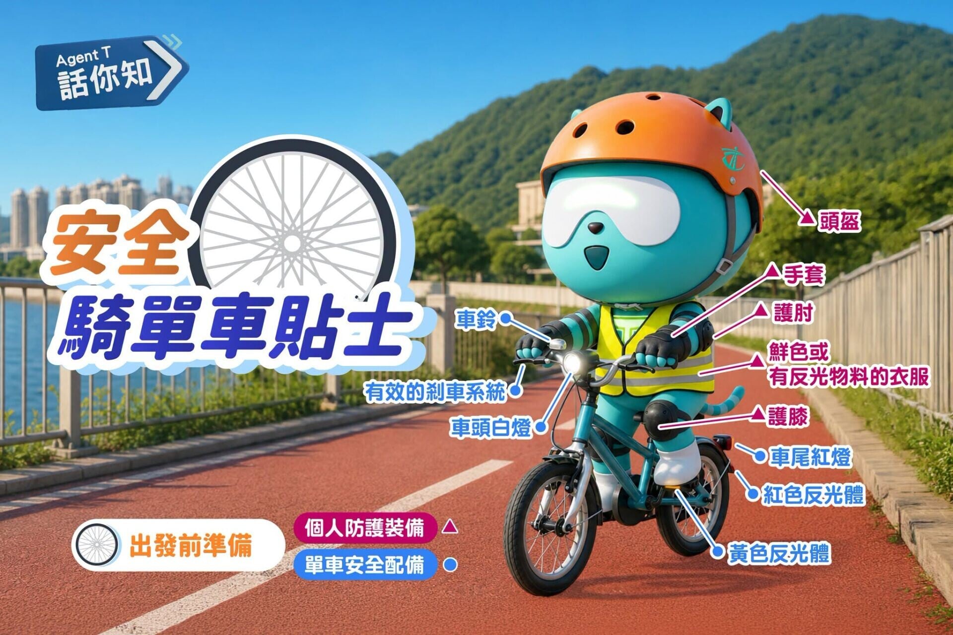 安全踩單車貼士,包括戴頭盔(運輸署)