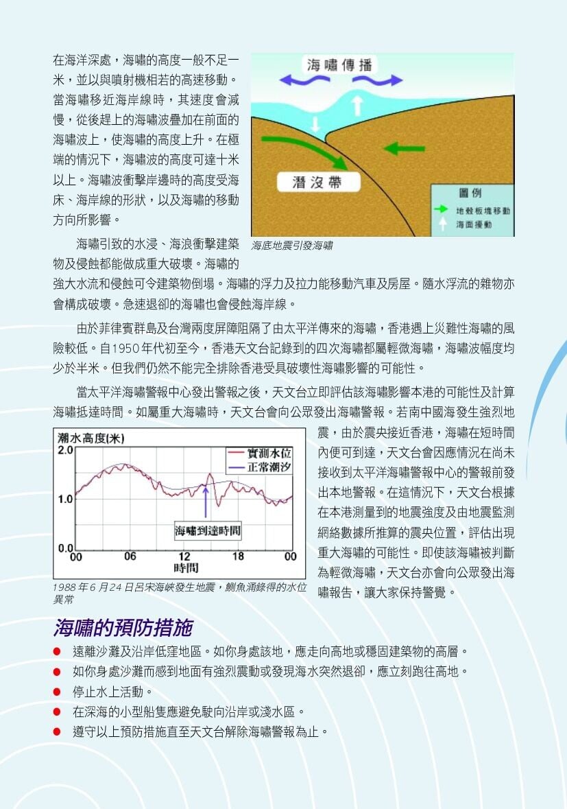 海嘯的預防措施（香港天文台）