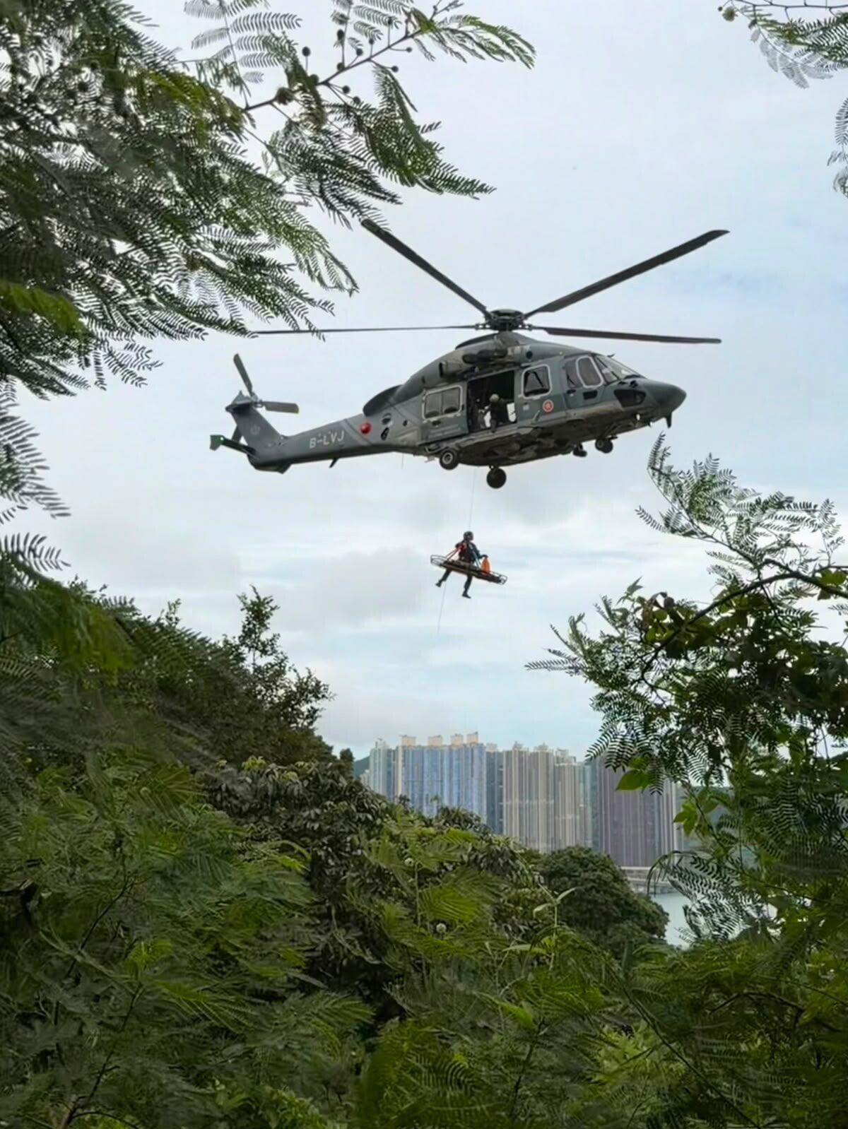 將軍澳一名60歲女士失蹤,跨部門聯合搜索在安聯村附近成功尋回該名女子。(警方提供)