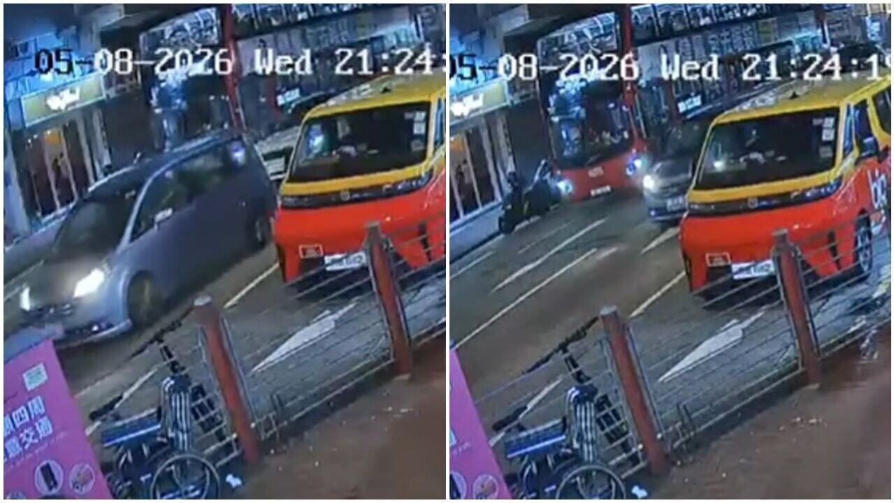車cam直擊，油麻地私家車倒車撞兩車不顧而去，單車男險捱撞。(FB/車cam L（香港群組）)