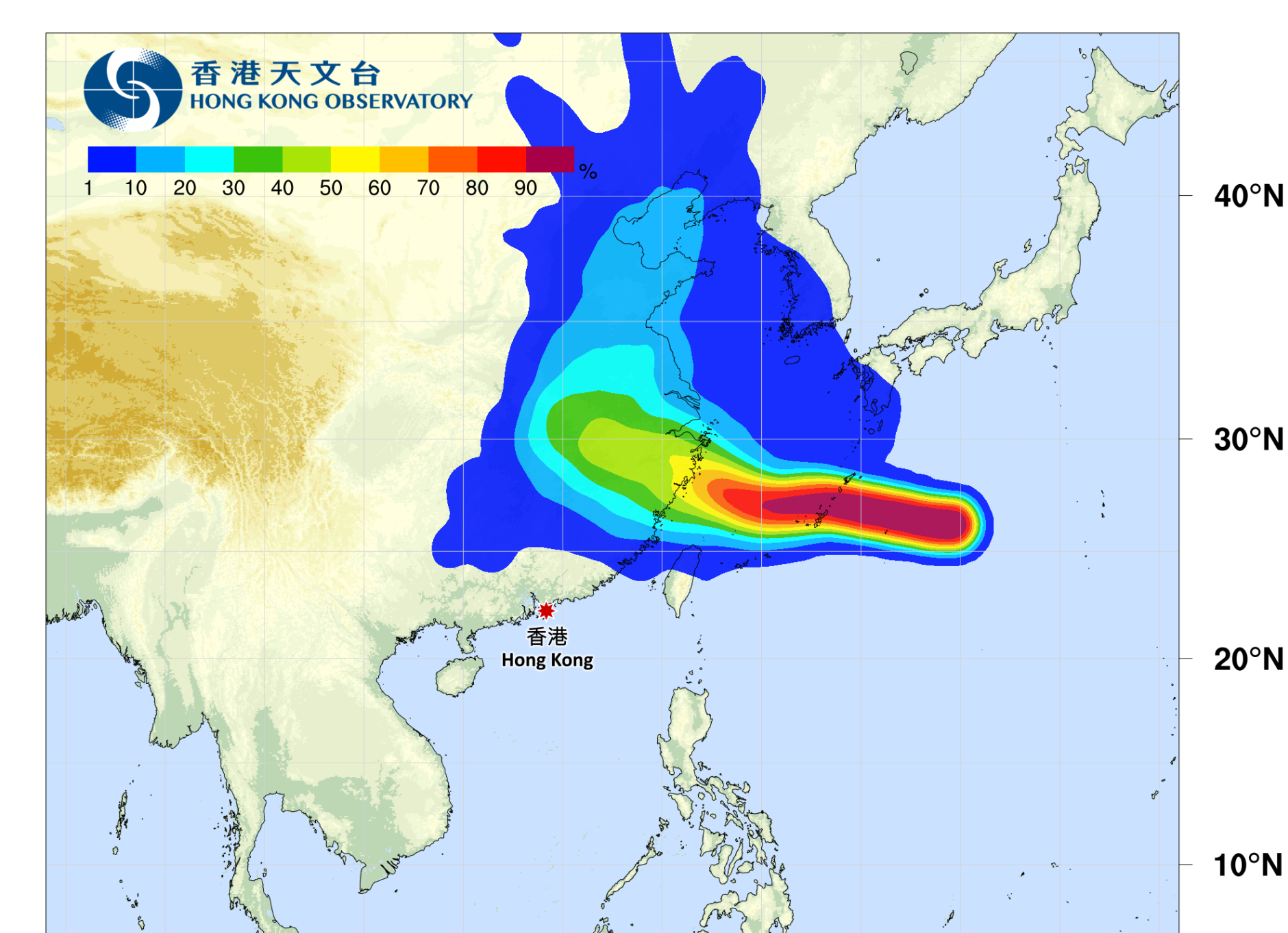 白海豚路徑概率預報,8月6日更新(香港天文台)