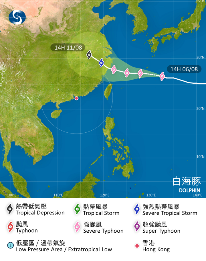 白海豚位置及路徑圖(香港天文台)