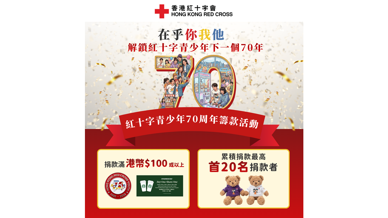 同賀紅十字青少年70周年 累積捐款最高獲贈限定小熊