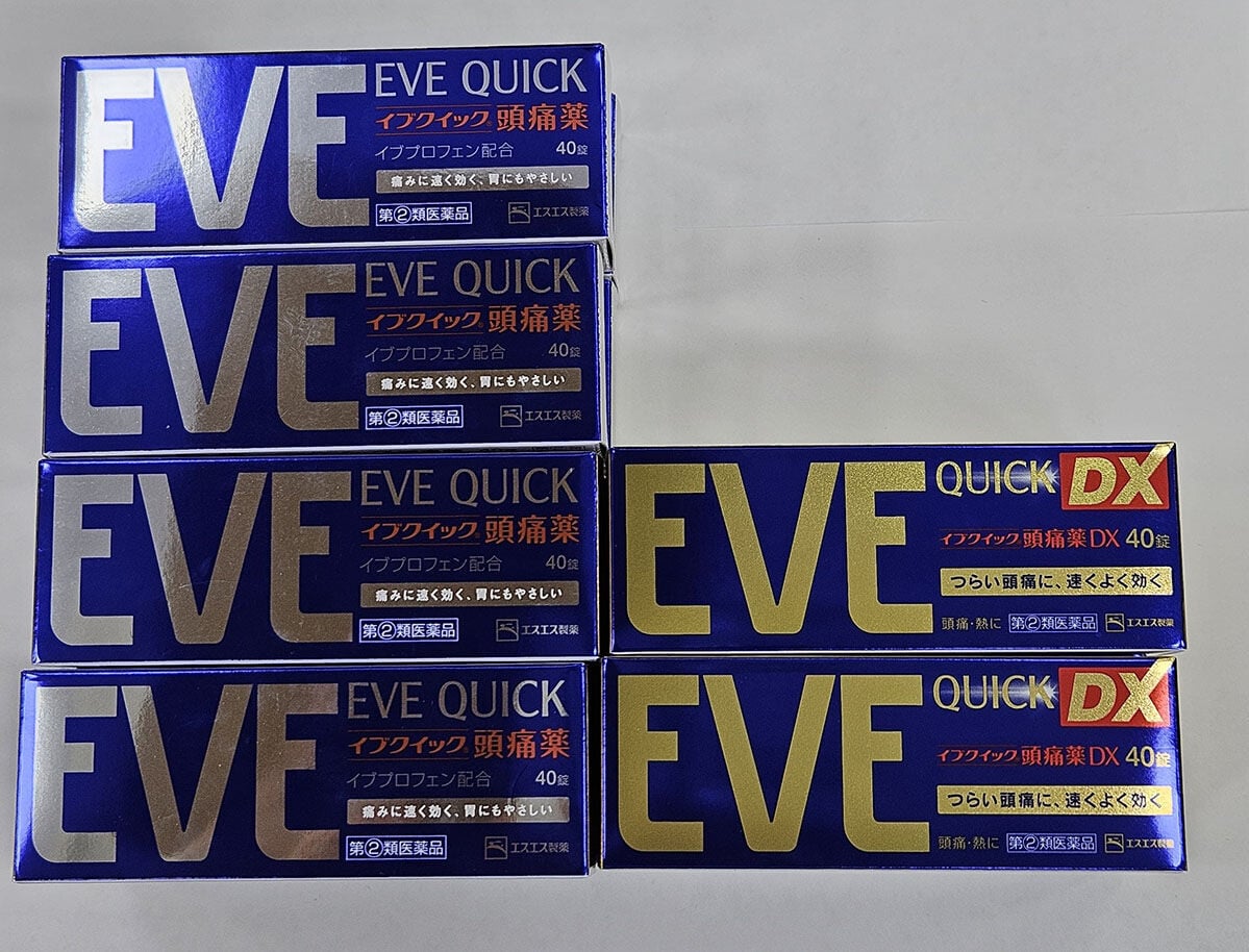 衞生署檢獲超過140盒懷疑未經註冊藥劑製品,包括EVE QUICK DX頭痛藥。(政府新聞處)