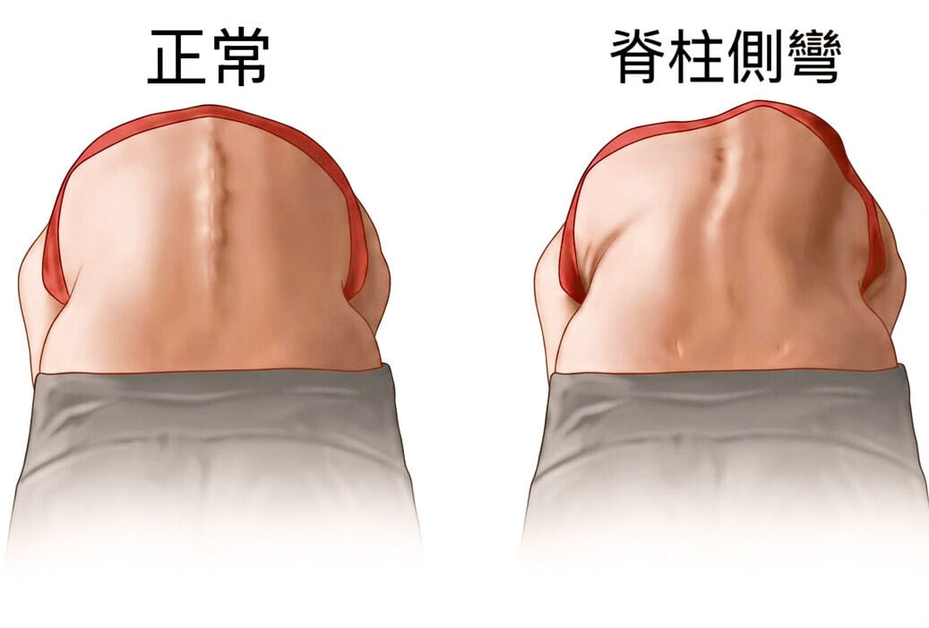 當進行亞當前彎測試法,背部有明顯隆起或傾斜的話,有可能是脊柱側彎,宜及早求醫。