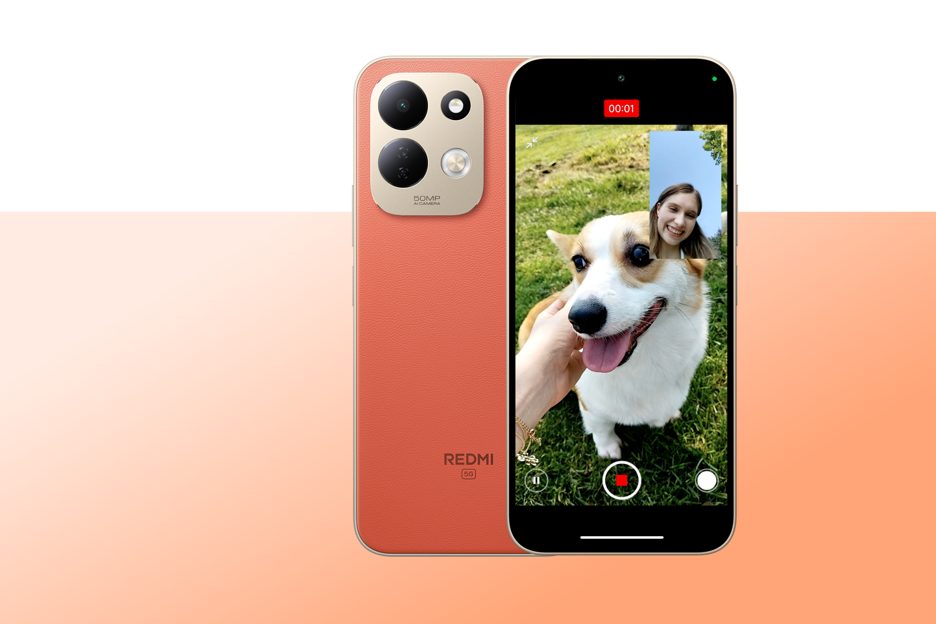 REDMI 17備有5000萬像素雙鏡頭,可作前後鏡頭同步雙影片拍攝。