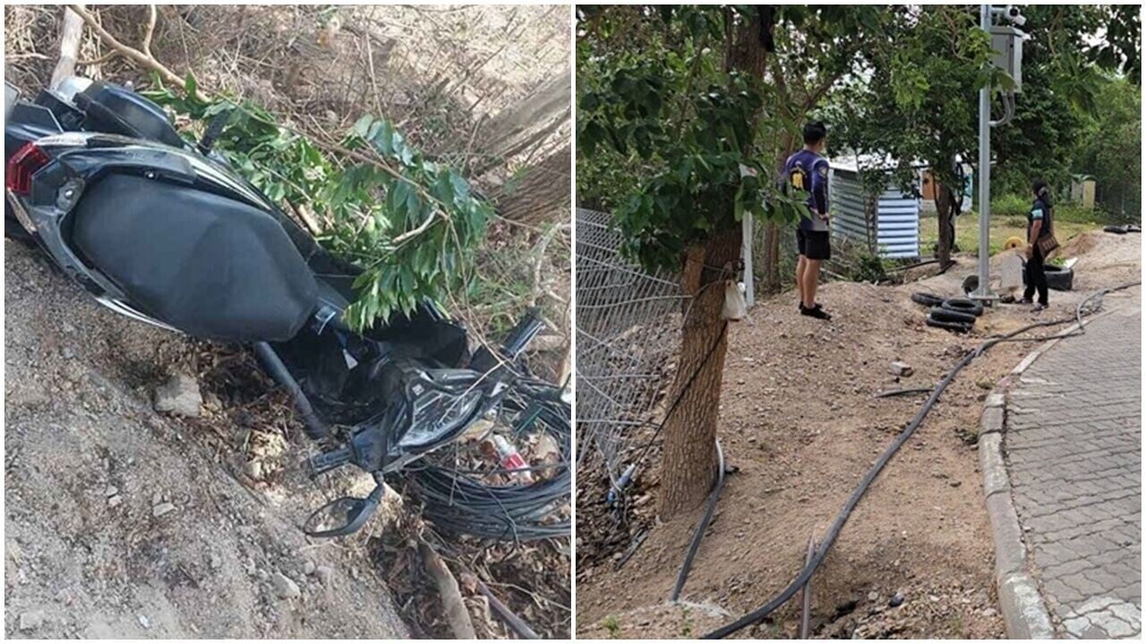 泰國閣蘭島中國父女自駕電單車，失控墮崖一死一傷。(X)