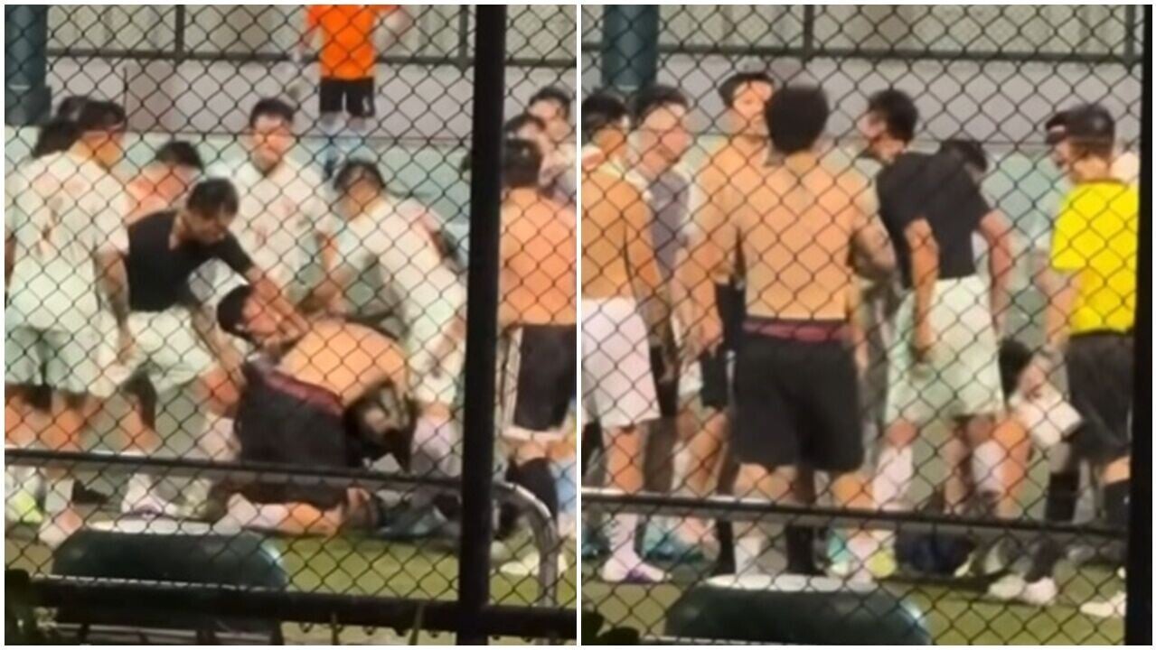 黃大仙MMA，摩士公園粗口橫飛踢波變「開拖」，網民嘲：洪X vs X星。(FB/黃大仙友（黃大仙/新蒲崗/慈雲山/鑽石山/彩虹/樂富/竹園）)