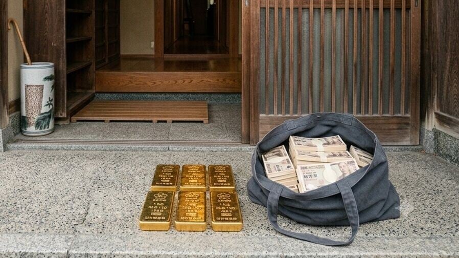 89歲老婦接「警察」電話，親手將6金條及749萬現金放門口全失。(AI圖)