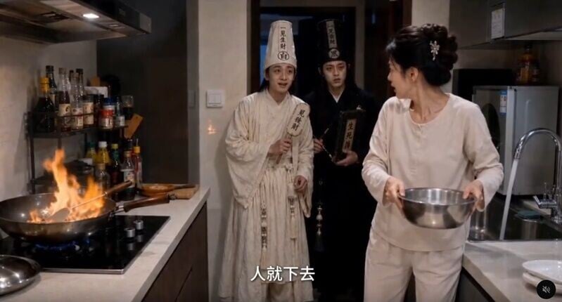 黑白無常「接人」變「救人」。(微博)