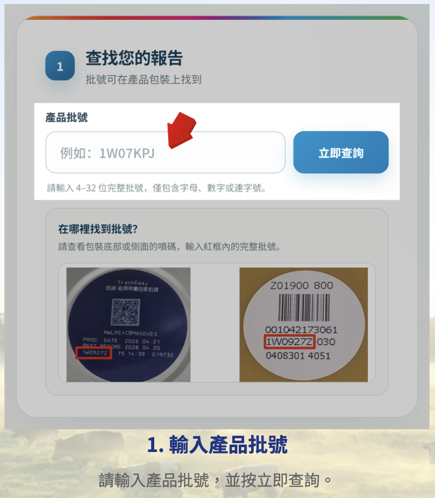 輸入產品批號。