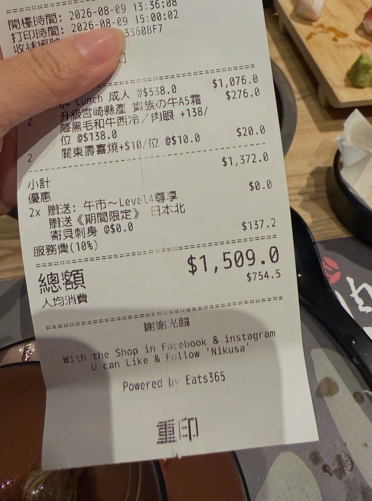 銅鑼灣的日式壽喜燒餐廳「Nikusa肉佐」被指未夠鐘趕客走(Threads)
