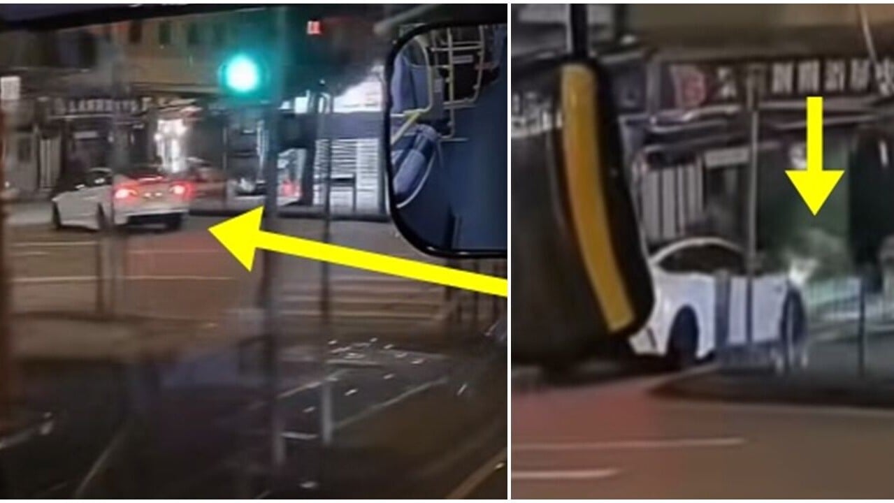 旺角Tesla連切4線再轉彎撞飛女途人，網民：自以為車手。(FB/車cam L（香港群組）)