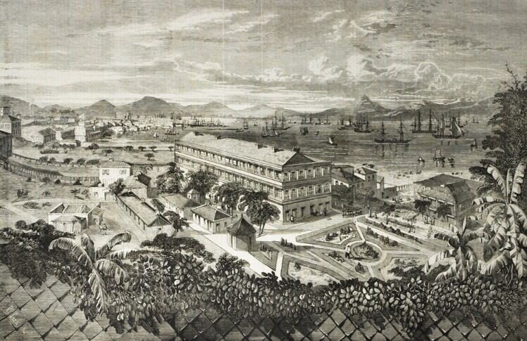 美利樓在1846年興建,搬遷到赤柱前本身座落在中環花園道1號,即如今中銀大廈位置,是美利兵房的一部分。(圖片來源:香港大學圖書館)