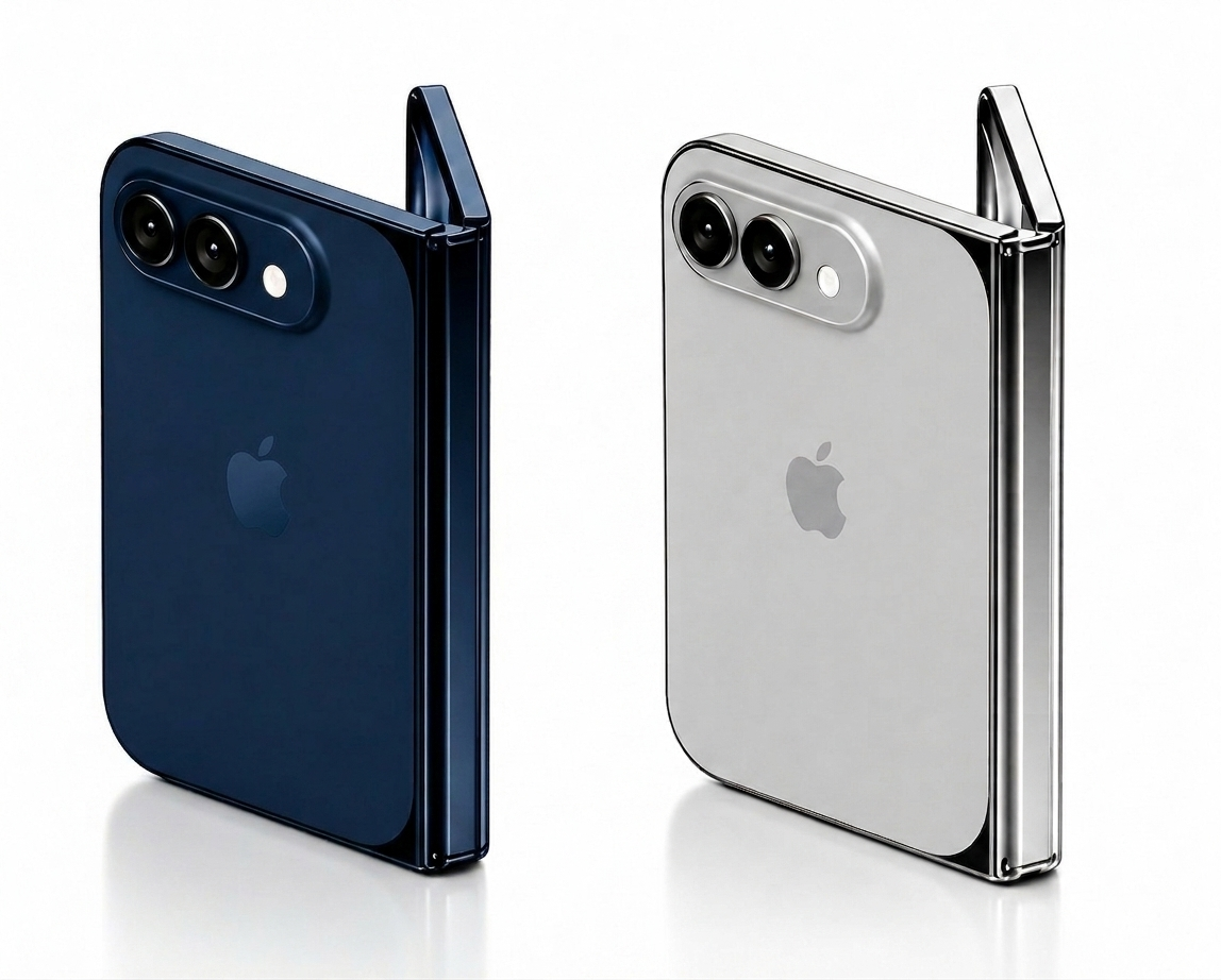 預計iPhone Ultra將帶來銀色與深藍色,並採用橫向鏡頭設計。(AI設計圖片)