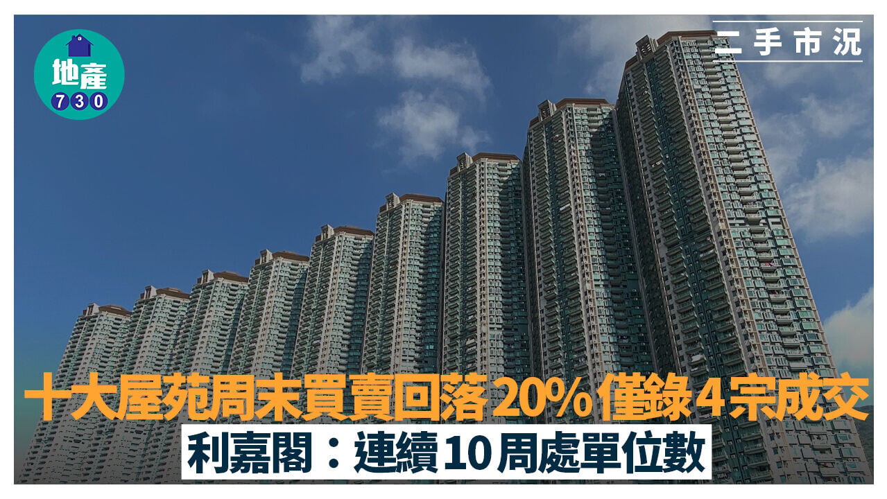 十大屋苑｜周末買賣回落20% 僅錄4宗成交 利嘉閣：連續10周處單位數