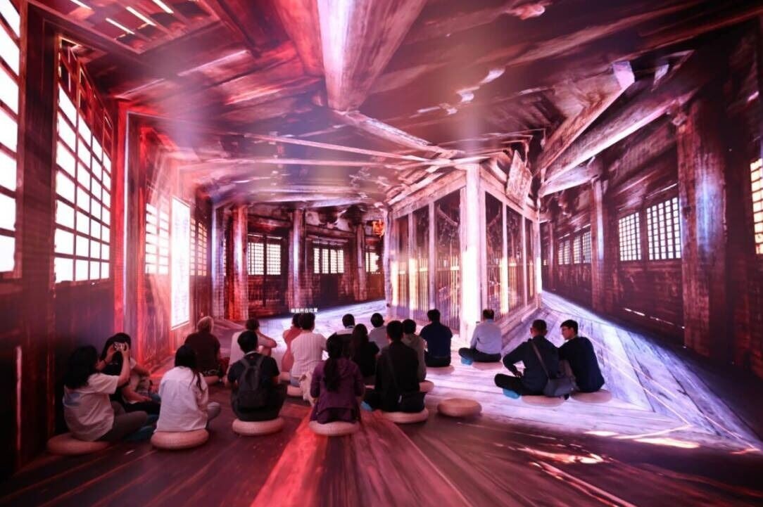 在沉浸式數字空間中,呈現應縣木塔斗拱的拆解過程。(網上圖片)