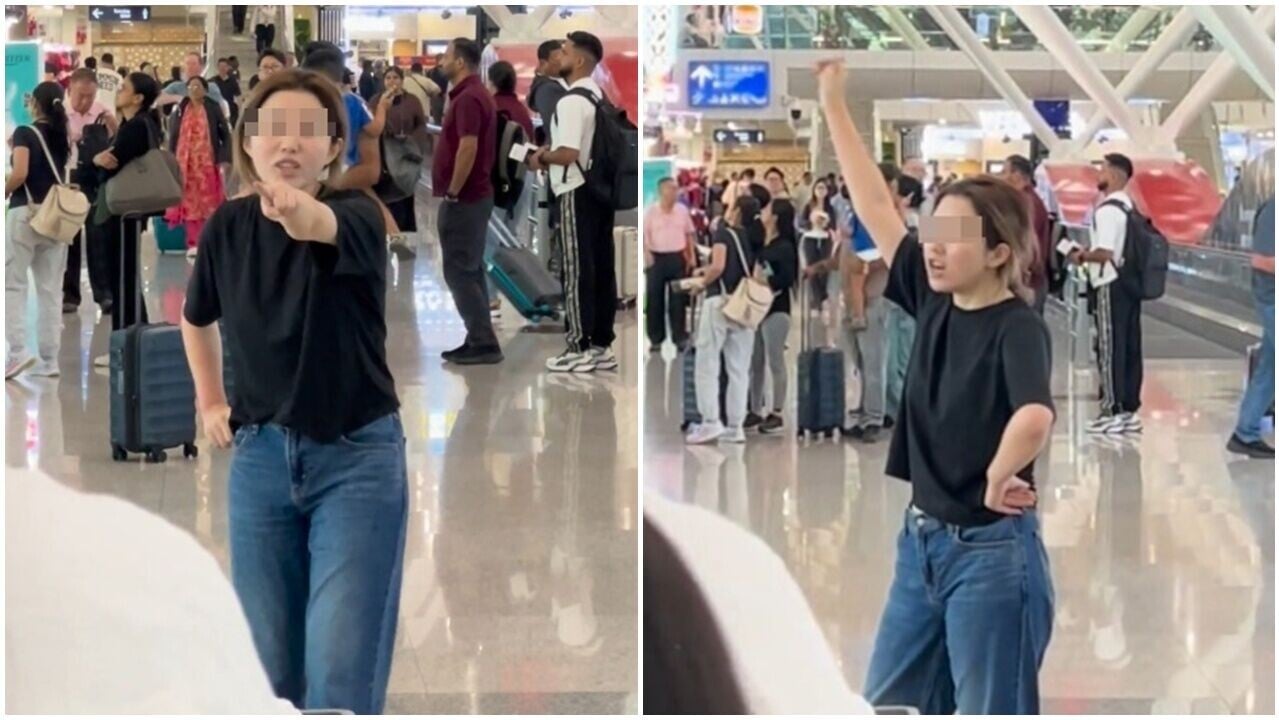 疑似中國女網紅吉隆坡機場高叫「新馬日投降」，更揚言同歸於盡。(X)