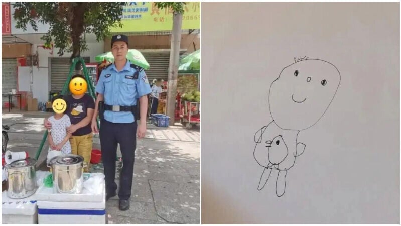 女童手繪媽媽畫像讓警員找人。（圖／翻攝深圳晚報）