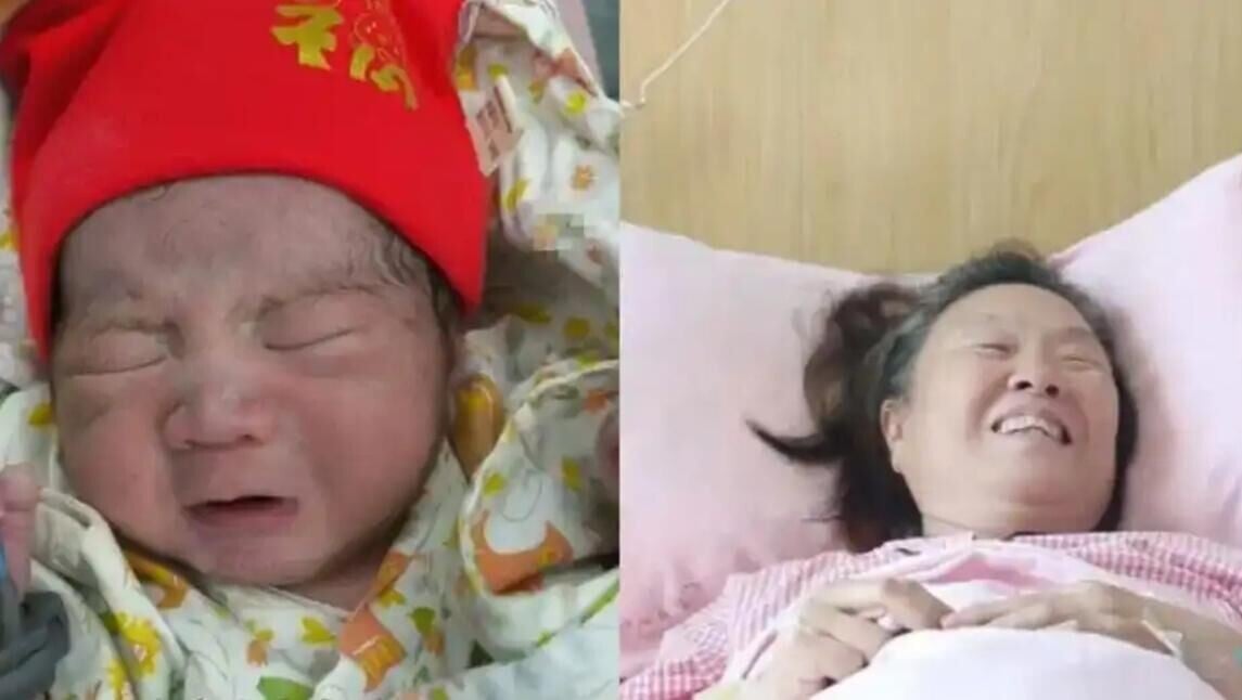 62歲產婦順利產下男嬰。（圖／翻攝錢江視頻）