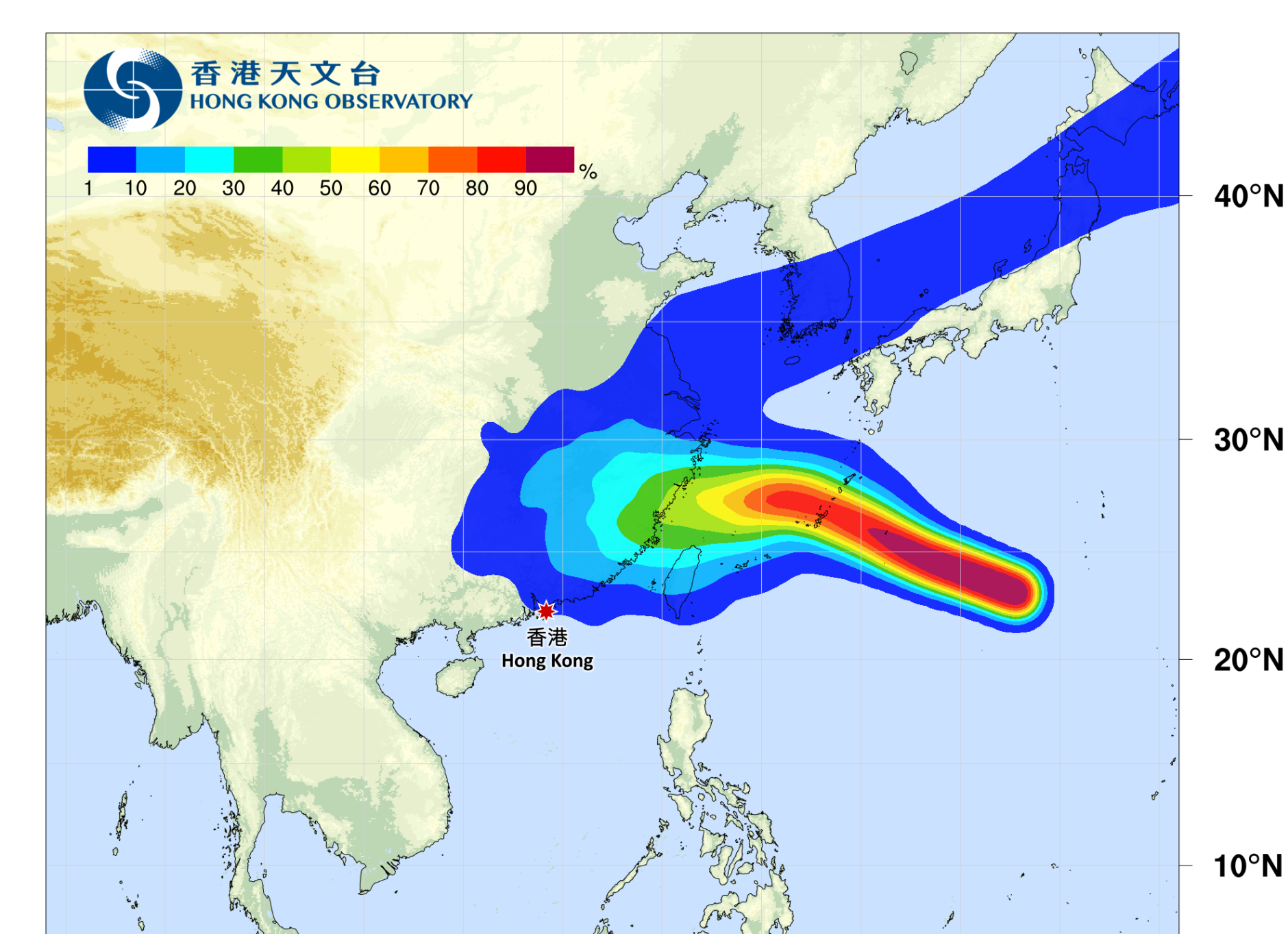 颱風沙德爾熱帶氣旋概率預報(香港天文台8月24日更新)