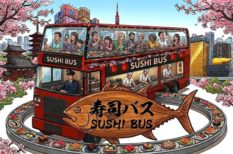 日本東京雙層「迴轉壽司巴士」吸遊客 1.6萬日圓70分鐘任食同時賞景