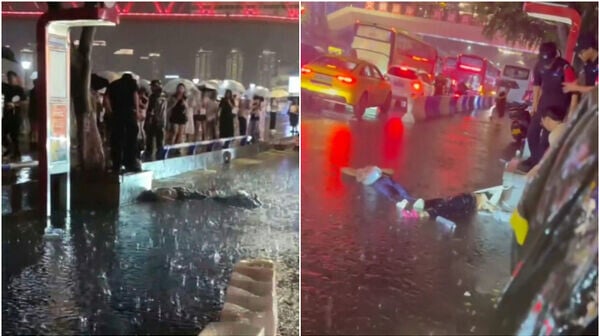 母女兩人疑因被電突然倒地昏迷。（圖／翻攝微博）