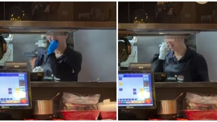 有網民指天水圍天瑞商場一間粥品店等候外賣期間，目擊廚房內一名女員工戴着手套，伸手入口中撩牙，隨後未有洗手或更換手套便繼續工作。(Threads)