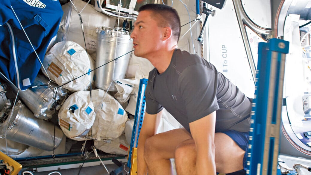 Health 3col vroISS 44 Kjell Lindgren exercises using the Advanced Resistive Exercise Device