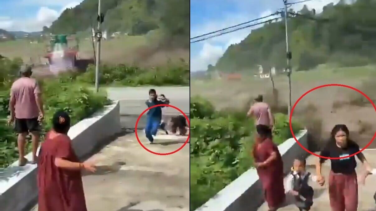西藏尼泊爾泥石流｜片段直擊洪水兇猛險被捲走　女子緊抓2孩童飛奔仆倒(有片)