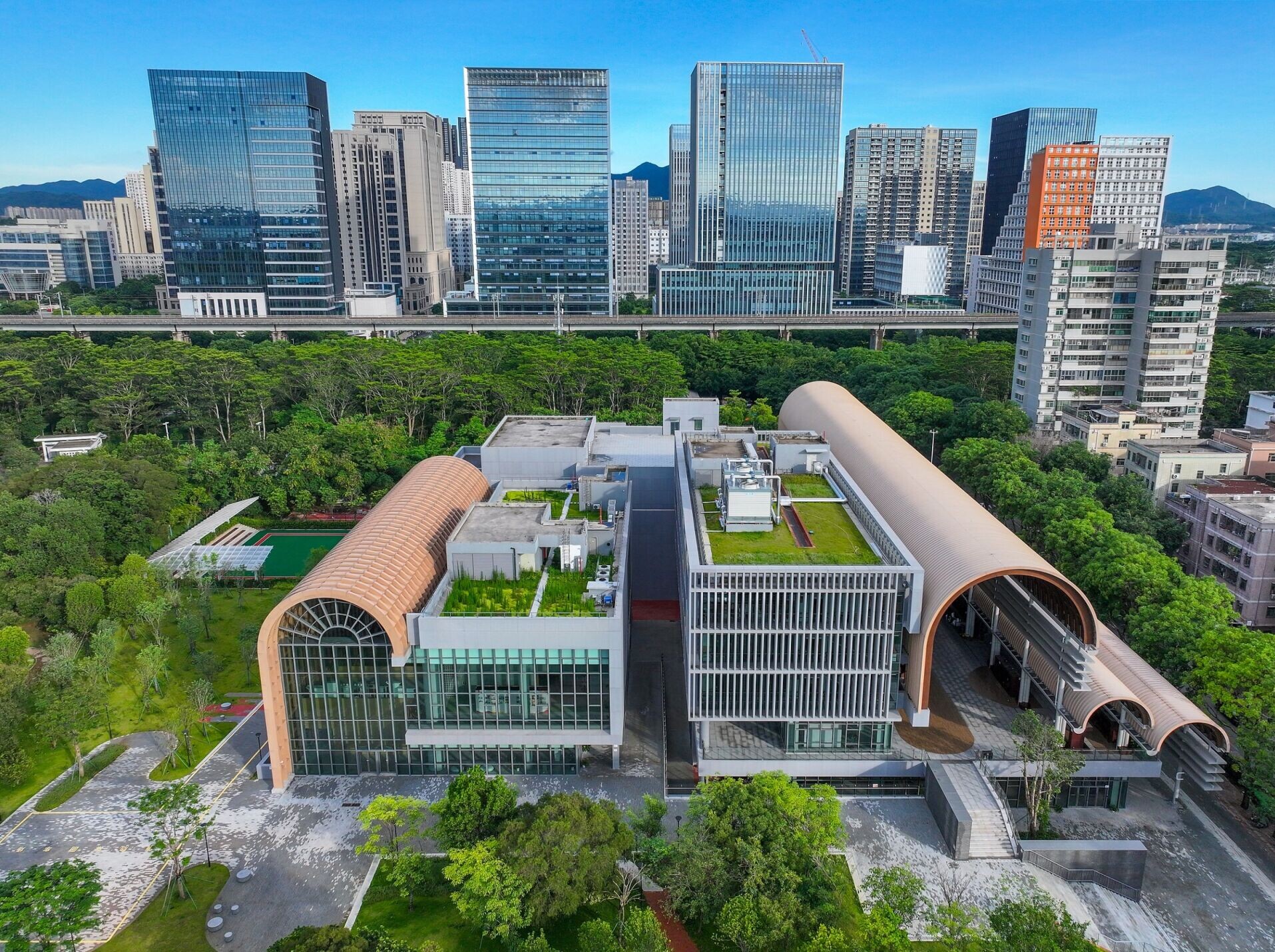 於2024年新落成的坪山科技文化中心,是坪山的又一型格文化地標,由溫暖的木色拱廊與混凝土建築設計,高低錯落的拱頂沿街道蜿蜒伸展,非常吸睛。(圖片來源:視覺中國)