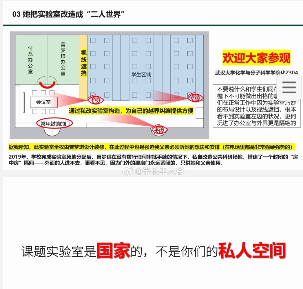 兩名自稱是武漢大學化學與分子科學學院教授付磊的女兒發布86頁PDF,舉報武漢大學化學與分子科學學院女副教授曾夢琪涉嫌「權色交易」、學術造假,勾引自己導師,也就是她們的父親。