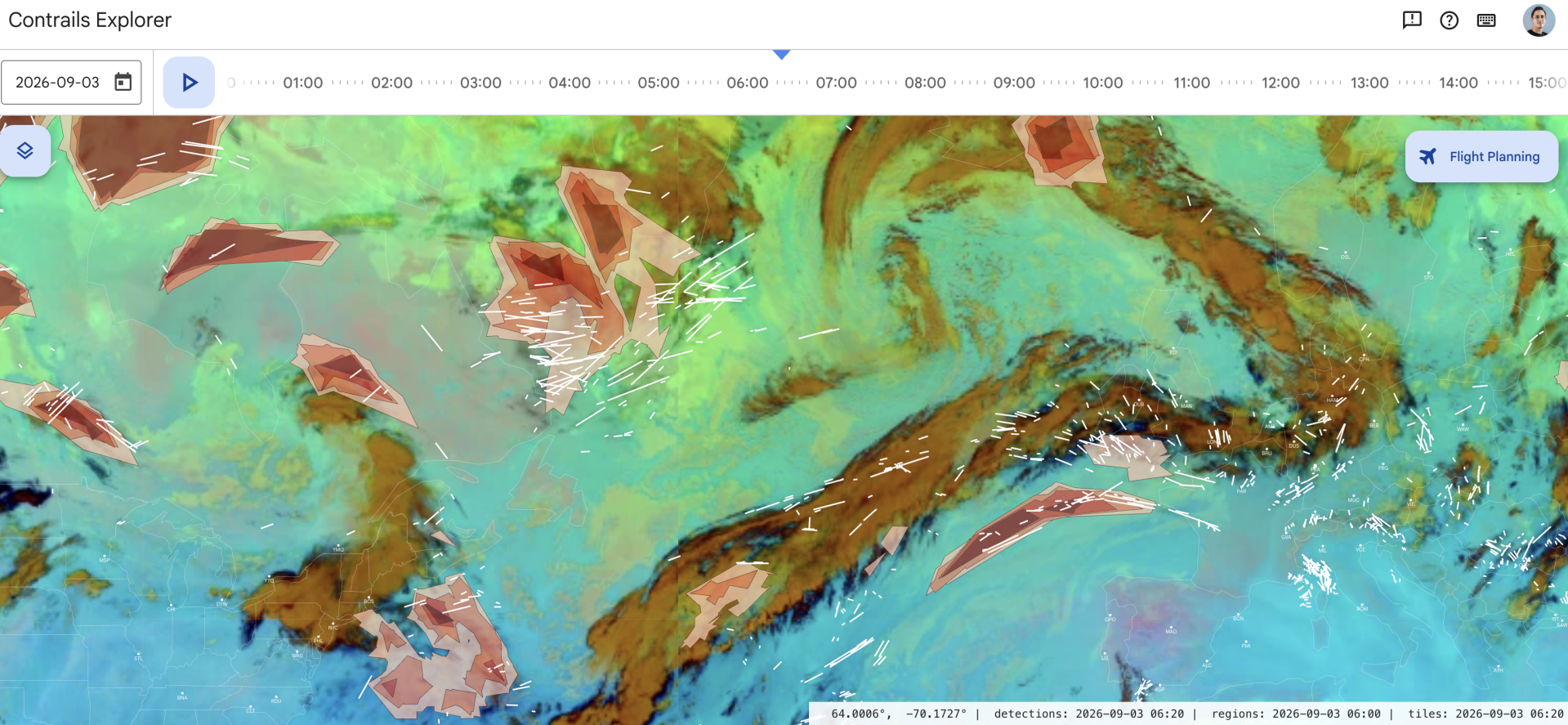 Google航跡雲數據如地圖般顯示。