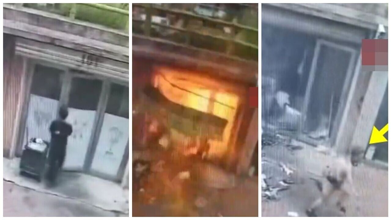 貴州男開燈瞬間燃氣爆炸，一秒炸剩底褲奇蹟輕傷。(微博)