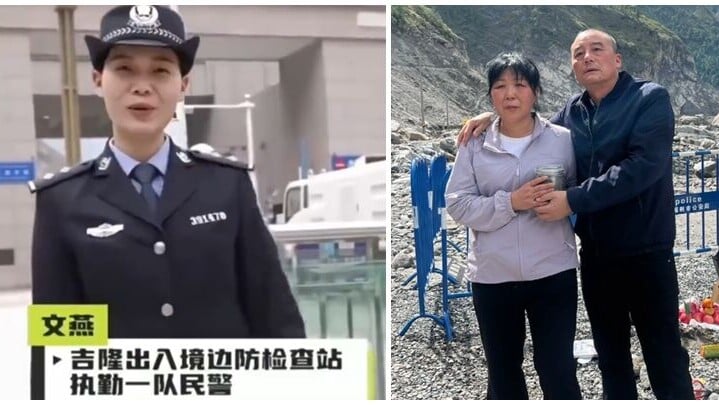 西藏尼泊爾泥石流｜於吉隆口岸工作了13年的「90後」女警文燕至今失聯。文燕父母來到口岸搜救現場，捧着一罐泥土。