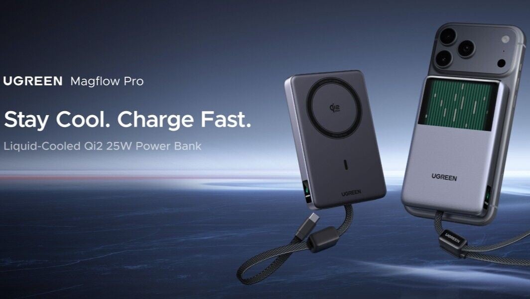 UGREEN MagFlow Pro 10000mAh 25W為全球首款液冷Qi2 25W磁吸行動電源。