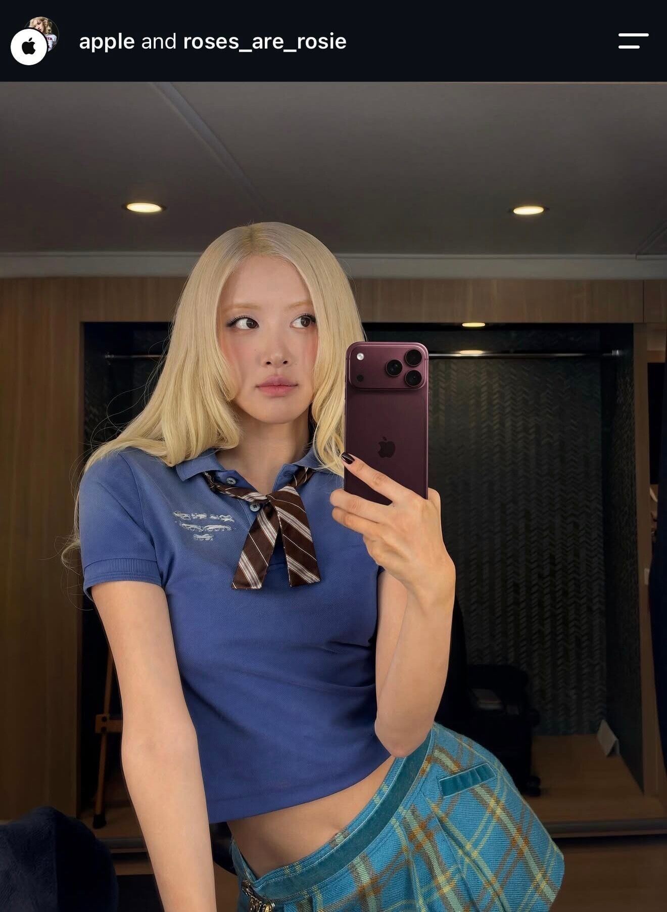 ROSÉ在個人帳戶發布與Apple合作,用iPhone 18 Pro拍攝MV。(IG@roses_are_rosie)