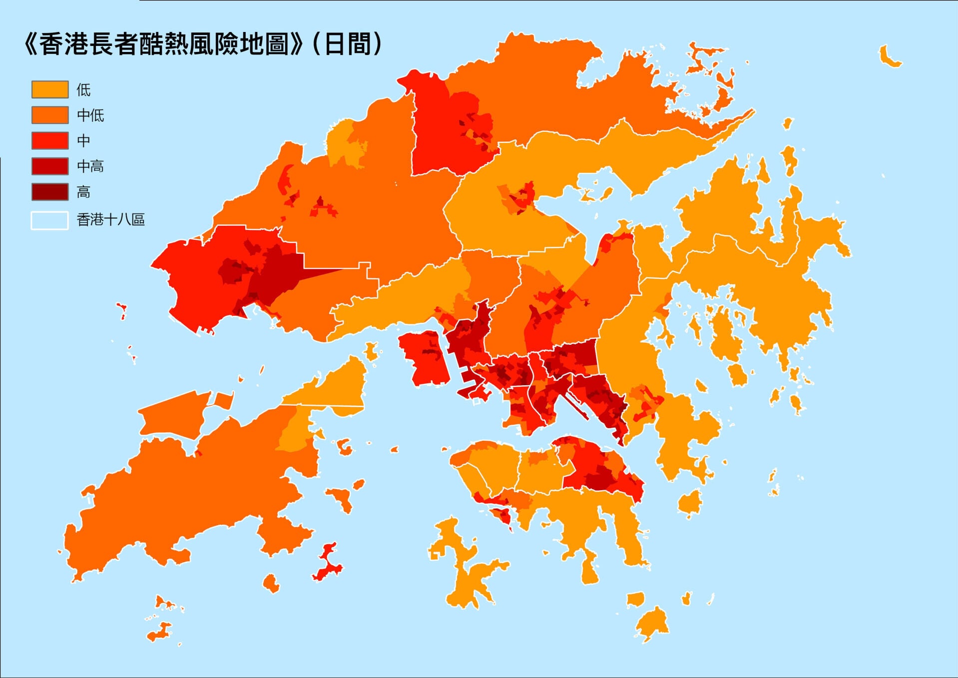 《香港長者酷熱風險地圖》(日間)(綠色和平提供)