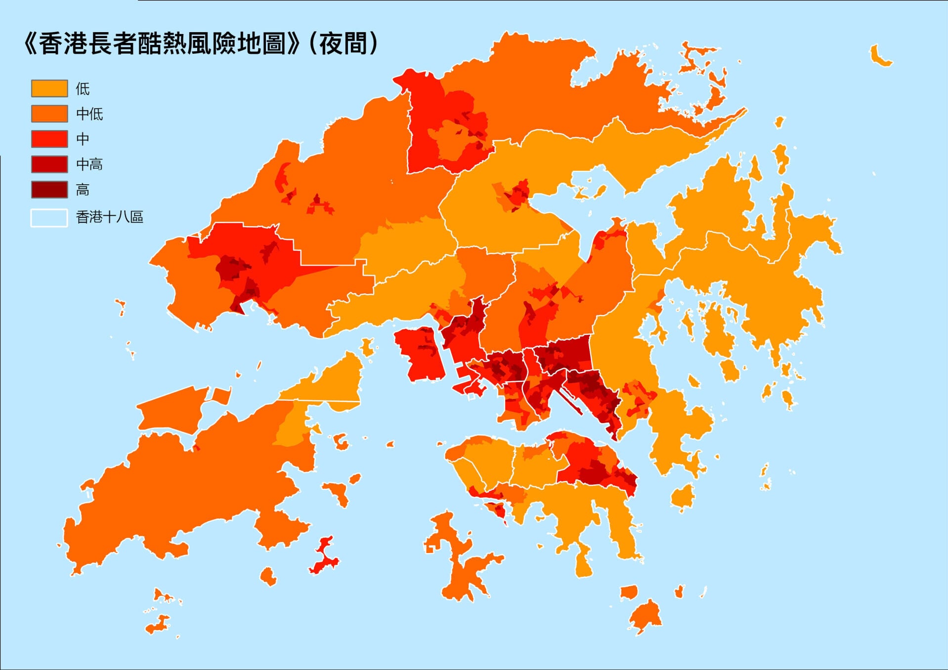 《香港長者酷熱風險地圖》(夜間)(綠色和平提供)