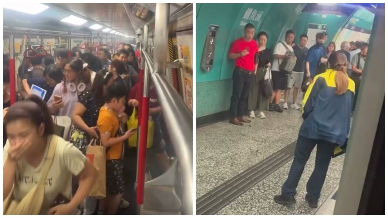 港鐵鰂魚涌站車廂乘客「尿袋」冒煙，巿民驚惶躲避。(Threads/andychan7420)