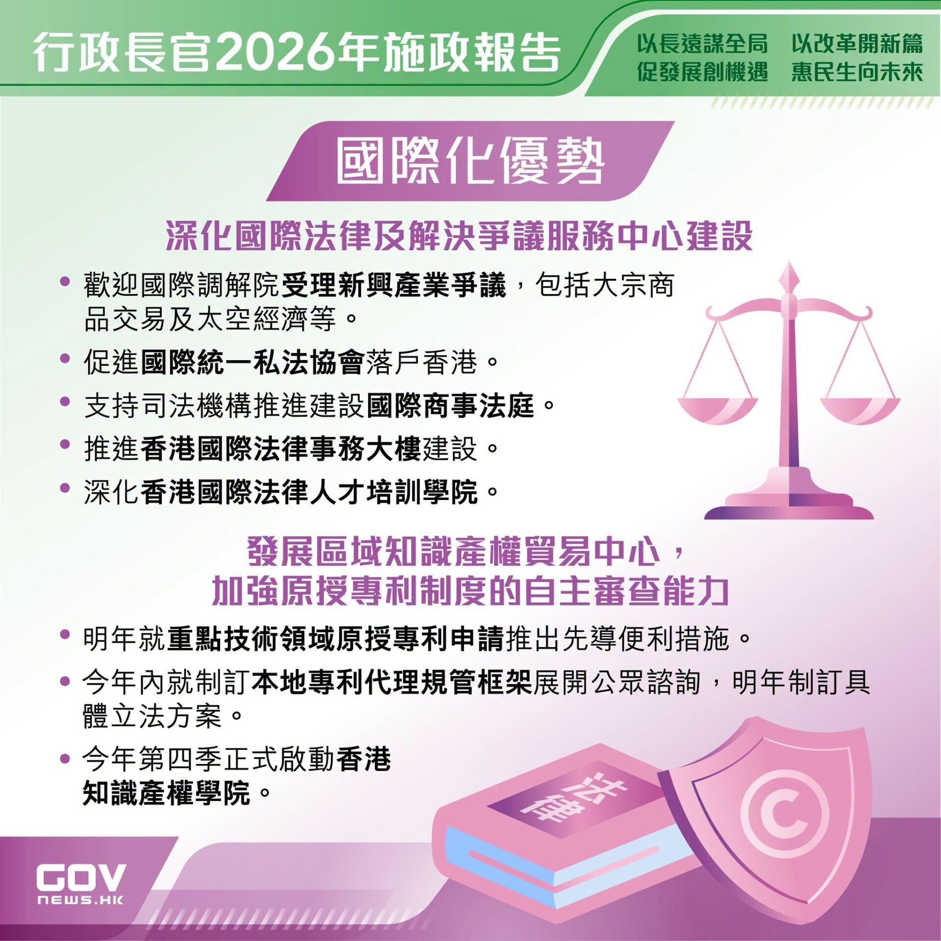 五年規劃・施政報告懶人包|國際化優勢 (添馬台Facebook)