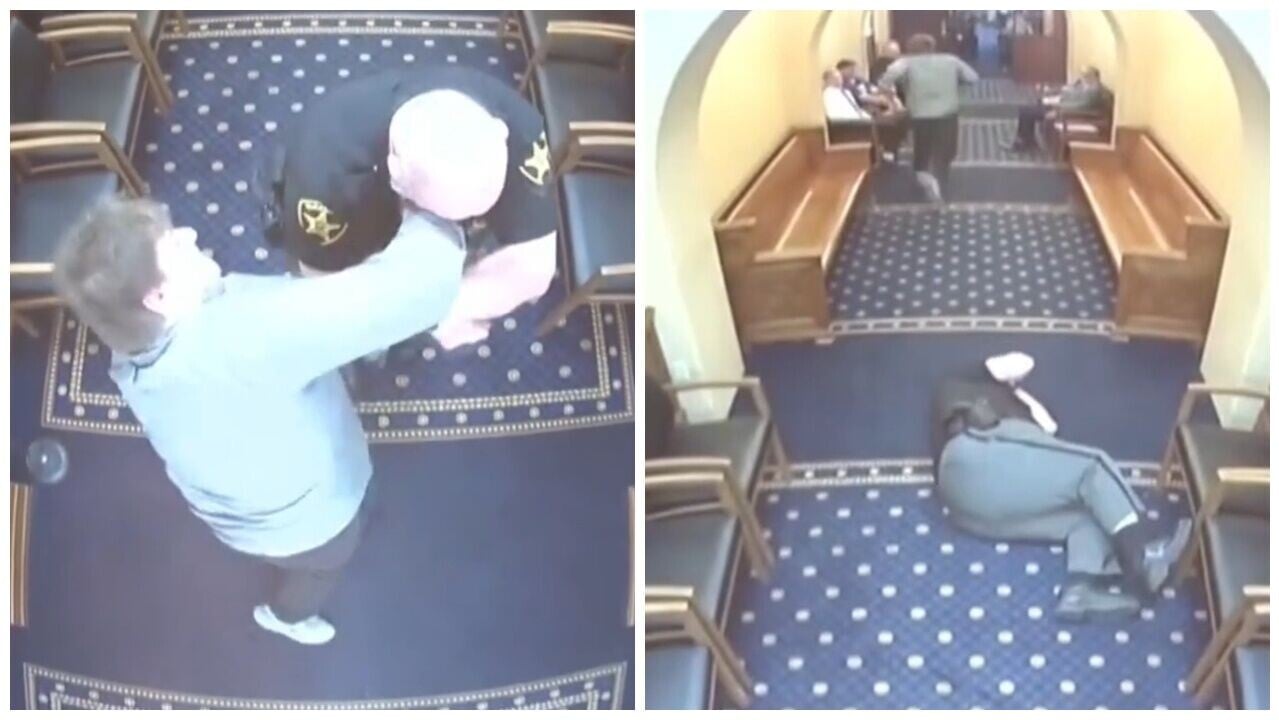 Timothy Reaggle突然弄斷手扣就轉身一拳擊中法警的喉部,趁著法警倒下拔足就逃。(X)
