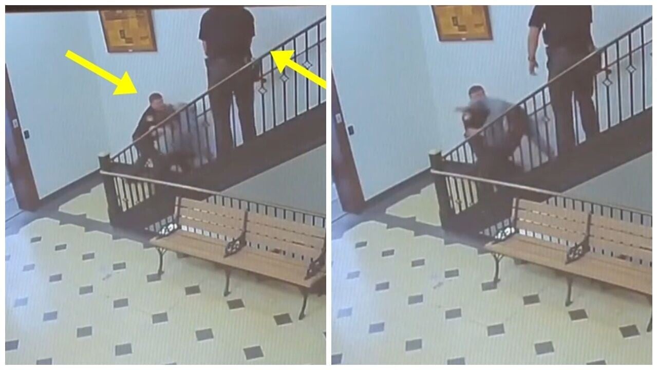 兩名法警一上一下去圍捕他,詎料Timothy立即起身一拳打中下方法警的面部。(X)
